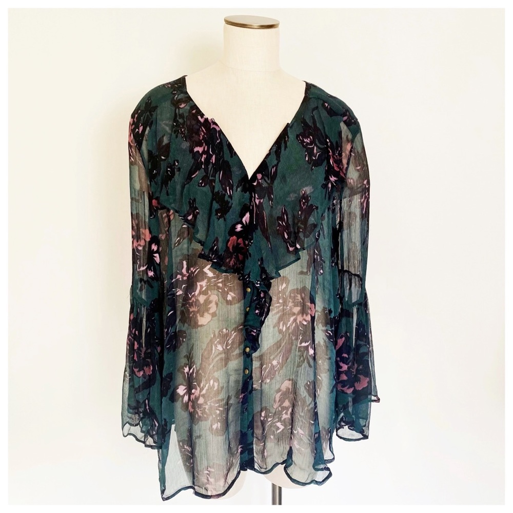 FeatherBone Anthropologie Femme Ruffled Blouse XL - Picture 2 of 7